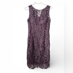Adrianna Papell Purple Guipure Lace Sleeveless Sheath Dress Size 8 Cocktail